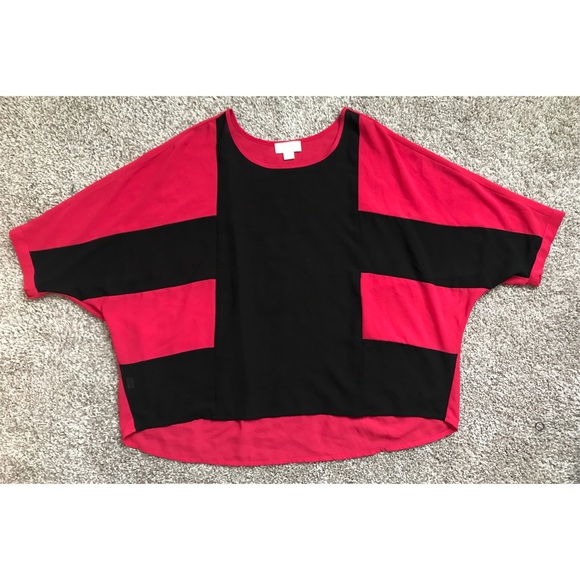 LOFT XS/S Red Black Blouse - Picture 4 of 6